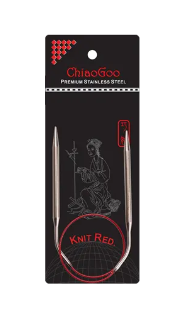 Круговые металлические спицы ChiaoGoo SS Knit red (изогнутое соединение), 60 см