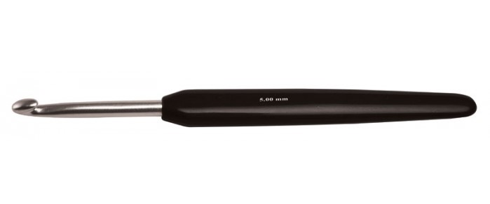 Алюминиевый крючок KnitPro Aluminum Silver с черной эргономической ручкой. 12 мм. Арт.30892