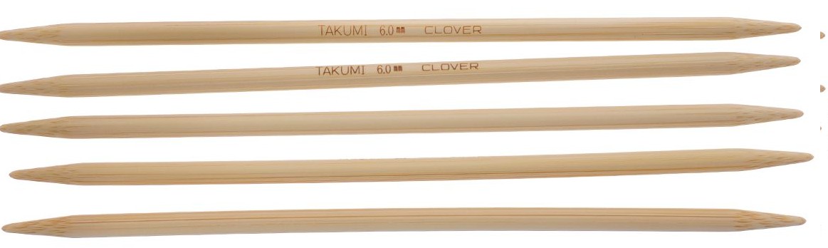 Чулочные бамбуковые спицы Clover, 5 шт, 20 см, 6 мм